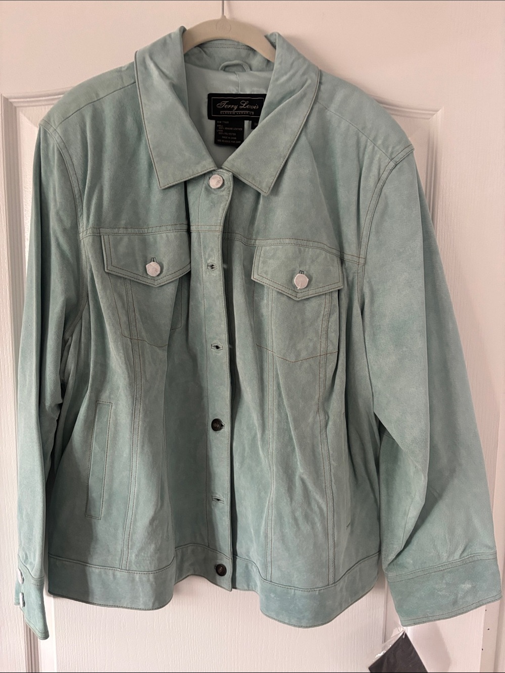 NWT VINTAGE Terry Lewis Classic Luxuries Suede Jacket - Pale Blue SZ 3X